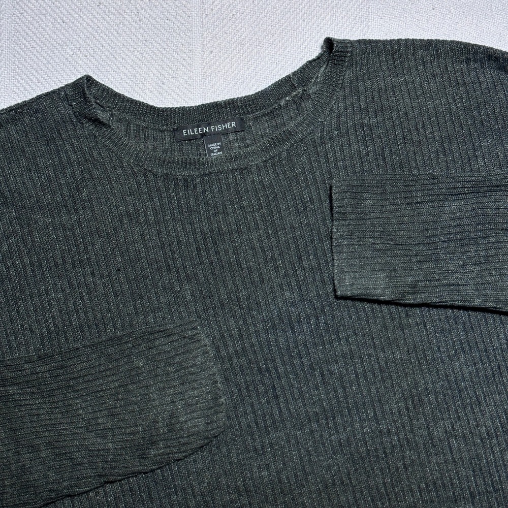Eileen Fisher Sweater Womens XS Organic Linen Ribbed Knit Tunic Charcoal Grey